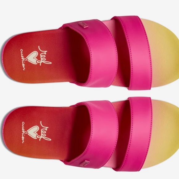 REEF Banded Horizon Hi Platform Slip On Cushion Comfort Slide Sandal, Pink 8 New - Picture 4 of 4